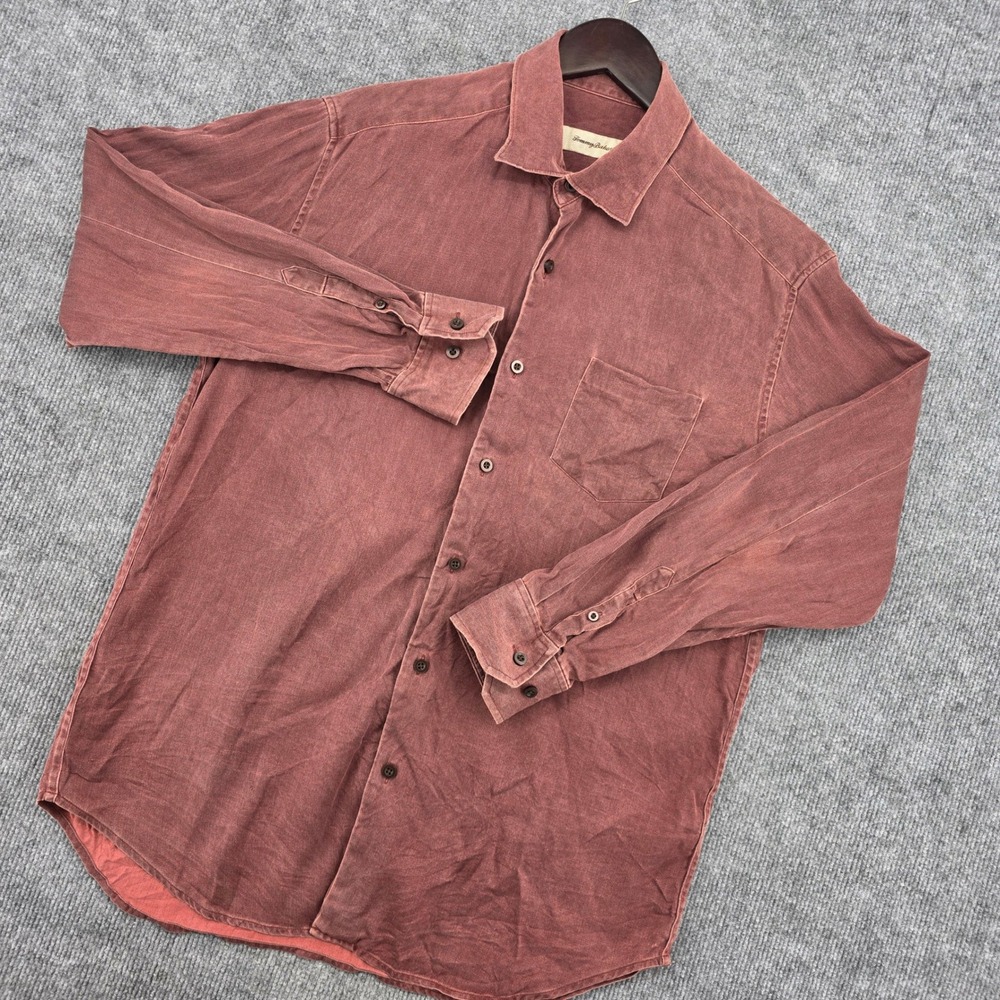 Tommy Bahama Mens Silk Wool Blend Long Sleeve Button Down Shirt Burgundy M